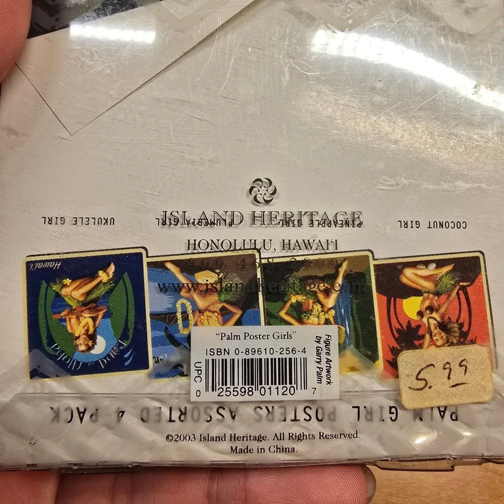 Hawaiian 4 pack Coasters VTG Coconut, Pineapple, Garry‎ Palm Poster Girl